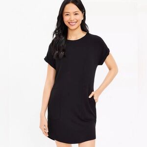 Lou & Grey Signaturesoft Black Pocket Shift T-Shirt Dress size L